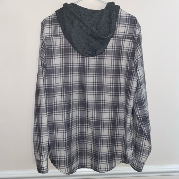 Mitch’s Surf Shop Men's Size L Hooded Flannel Shirt Gray/White - Solana Beach - Picture 2 of 4